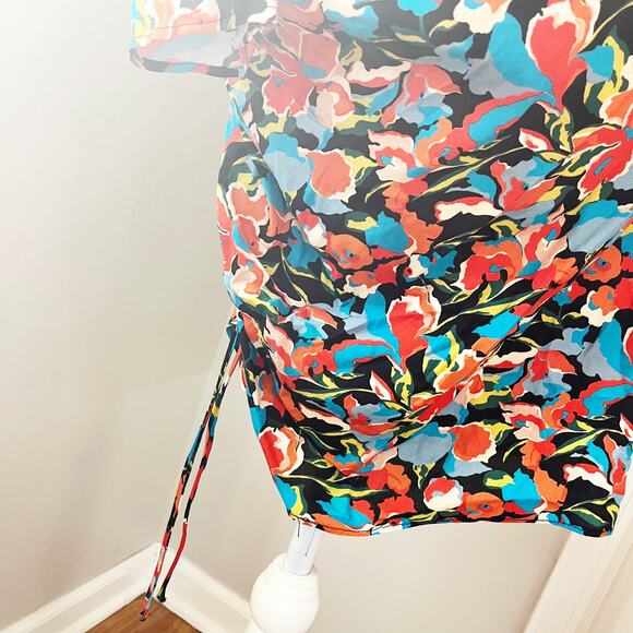 Zara Red & Blue Floral Ruched Dress NEW - Picture 4 of 5